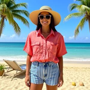 Vintage 90s SilkKing Shirt Women L Button Up 100% Silk Solid Peach Minimalist